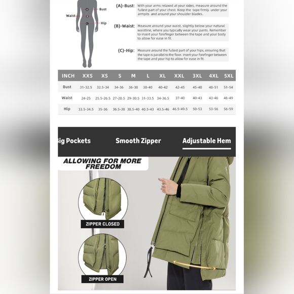 Orolay Women's Thickened Down Jacket Green Medium NWOT Hooded Outerwear FullZip - Picture 8 of 9
